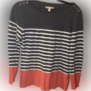 ❤️‍🔥5/20$ BANANA REPUBLIC💫 Womens Gray/Coral Striped Long Sleeve Cotton Top